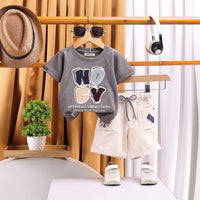 Boys Grey Typography Printed T-Shirt With Shorts Set Sets Grey 9-12 M