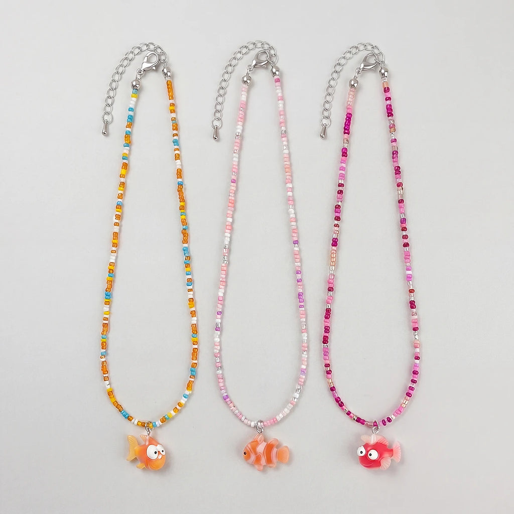 Pack Of 3 Girls Multicolour Fish Motif Beaded Necklace Sets Necklace and Chains Multicolor Onesize