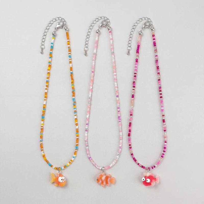 Pack Of 3 Girls Multicolour Fish Motif Beaded Necklace Sets Necklace and Chains Multicolor Onesize