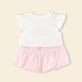 Girls White Duck Applique Top With Checked Shorts Sets Sets