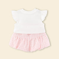 Girls White Duck Applique Top With Checked Shorts Sets Sets