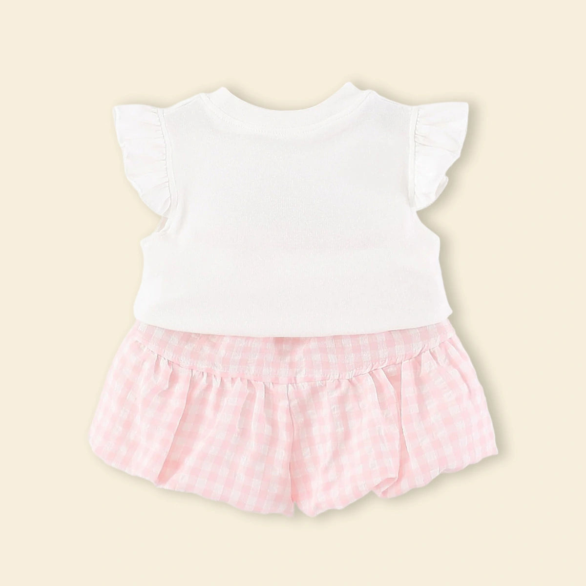 Girls White Duck Applique Top With Checked Shorts Sets Sets
