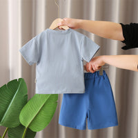 Boys Blue Printed T-shirt with Knitted Shorts Set Sets
