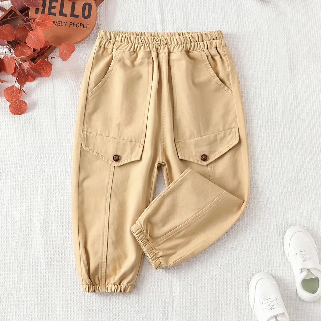 Boys Beige Joggers Pant With Elasticated Waistband Pants Beige 1-2 Y