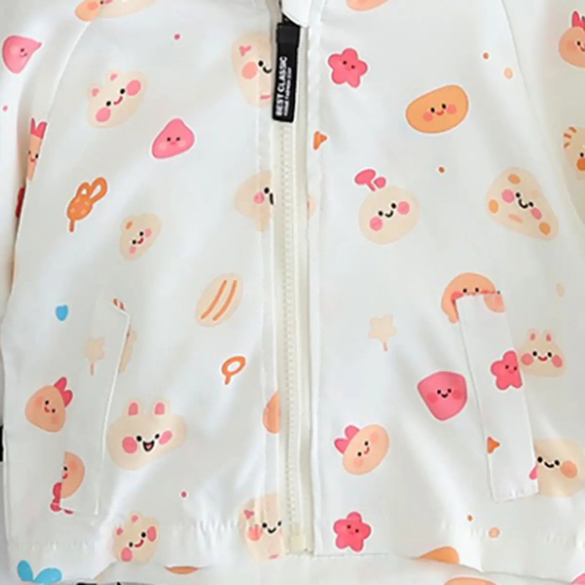 Girls Apricot Abstract Printed Hooded Zipper Jacket Coats & Jackets
