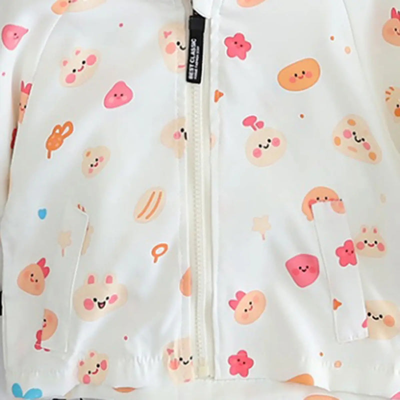 Girls Apricot Abstract Printed Hooded Zipper Jacket Coats & Jackets