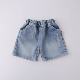 Boys Grey Typographic Print Short Sleeves T-Shirt With Denim Shorts Set Sets