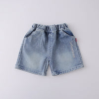 Boys Grey Typographic Print Short Sleeves T-Shirt With Denim Shorts Set Sets