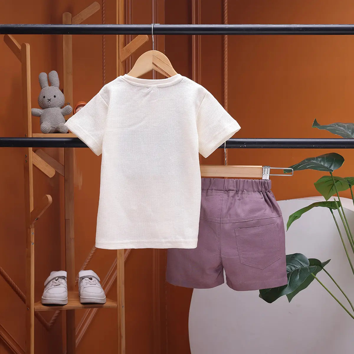 Boys Mauve Graphic Printed Short Sleeve T-Shirt With Elasticated Shorts Sets 2 pc. Sets