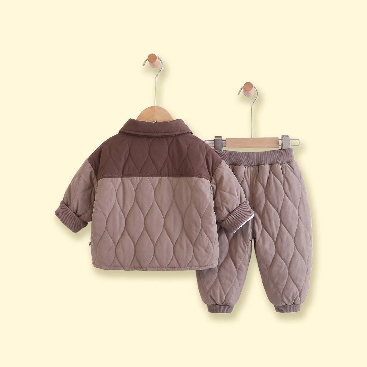Boys Light Brown Quilted Jacket & Joggers Co-ord Sets Sets