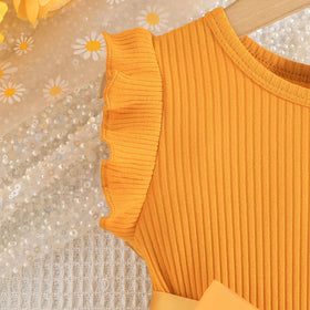 Girls Orange Floral Print Fit & Flare Dress With Satin Belt Casual Dresses