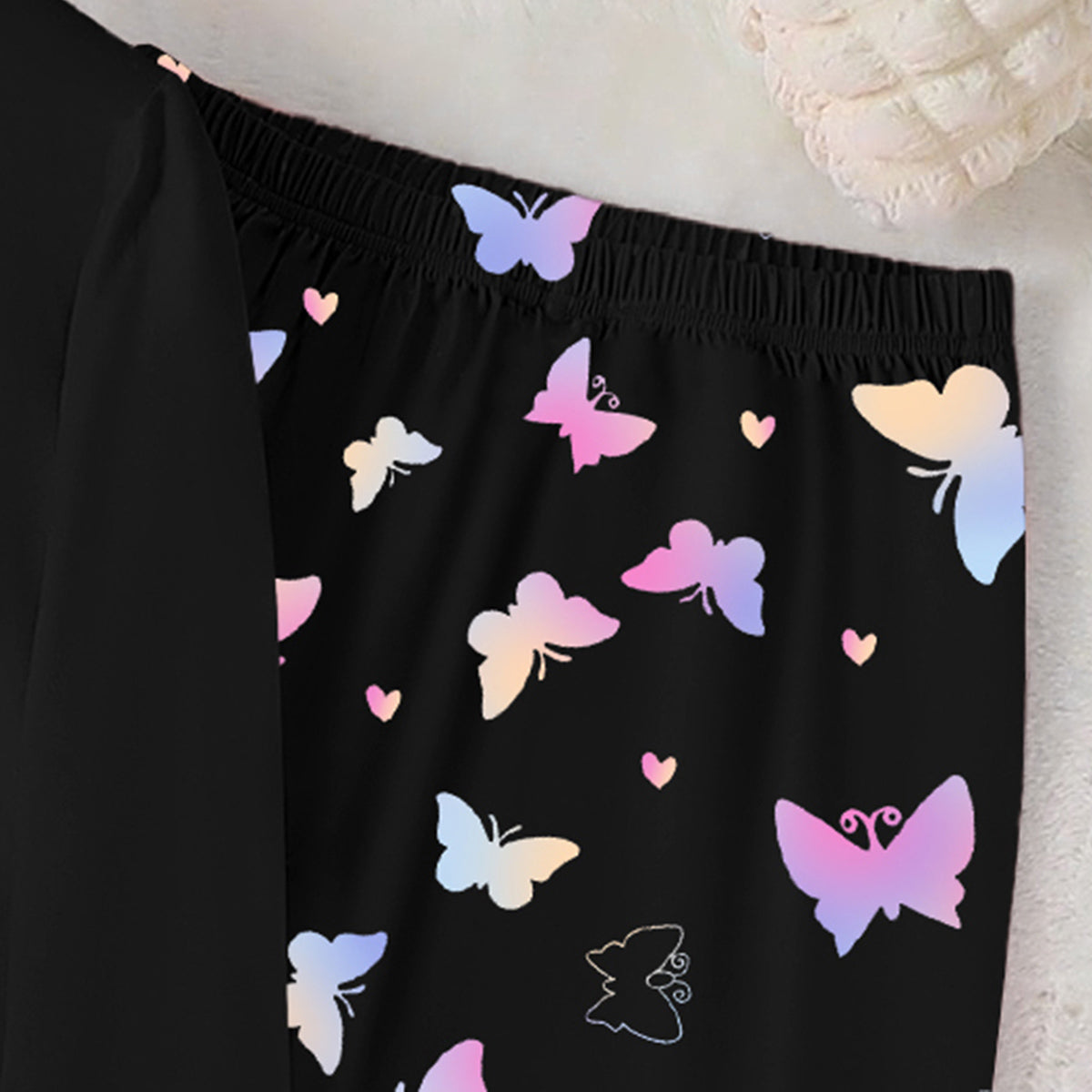 Girls Black Heart Printed Glow in the Dark T-Shirt & Pajama Winter Set 2 pc. Sets