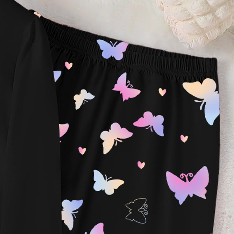 Girls Black Heart Printed Glow in the Dark T-Shirt & Pajama Winter Set 2 pc. Sets