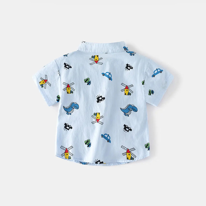 Boys Sky Blue Printed Short Sleeves Shirt Shirts