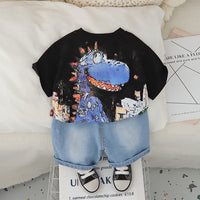 Boys Black Dinosaur Graphic T-Shirt With Denim Shorts Set 2 pc. Sets