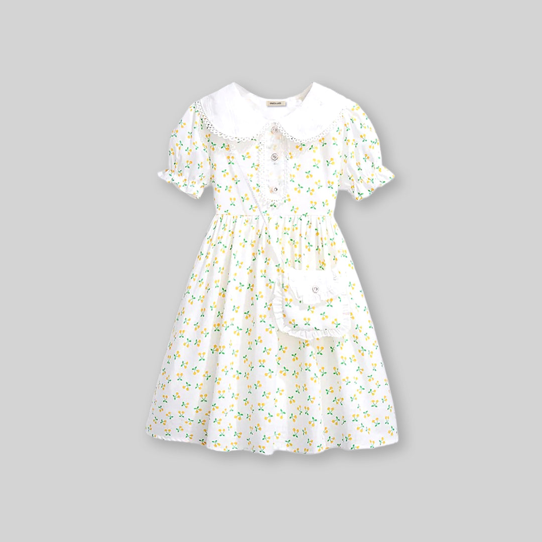 Girls Floral Print Fit & Flare Dress Casual Dresses Red 4-5 Y