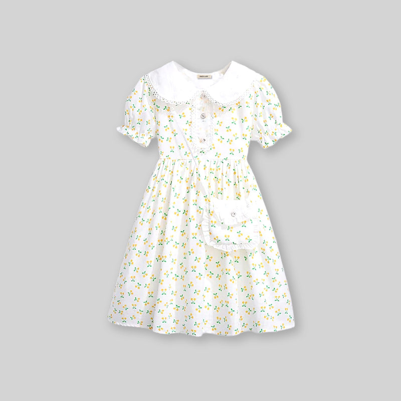 Girls Floral Print Fit & Flare Dress Casual Dresses Red 4-5 Y