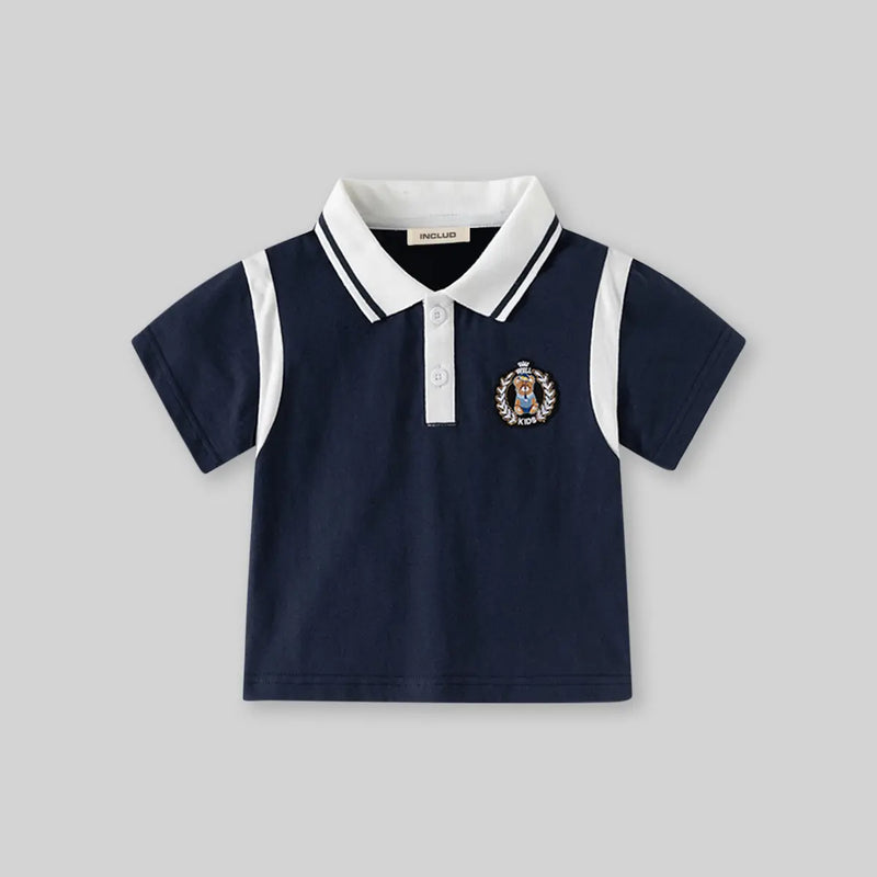 Boys Navy Blue Short Sleeves Polo T-Shirt With Shorts Co-ord Sets Sets