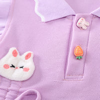 Girls Purple Cat Appliqued Flutter Sleeves Top With Balloon Shorts Set 2 pc. Sets