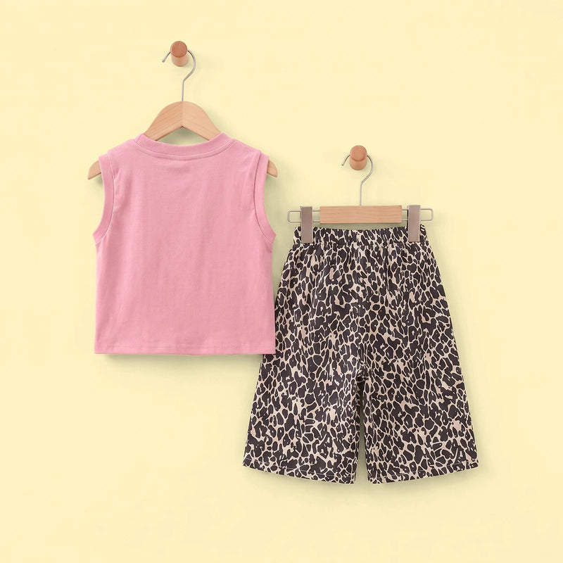 Girls Pink Graphic Sleeveless Top With Pants Sets 2 pc. Sets