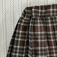Girls Beige Short Sleeves Polo Top With Checked Pleated Skirts Set Sets