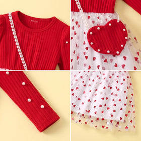 Girls Red Heart Printed Fit & Flare Dress Casual Dresses
