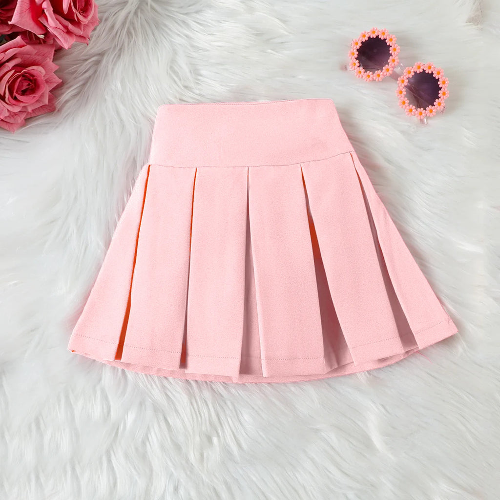 Girls Pink V-Neck Top With Cami Top And Skirt Sets 3 pc. Sets
