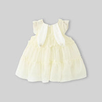 Girls Beige Bow Applique Tiered A-line Dress Casual Dresses