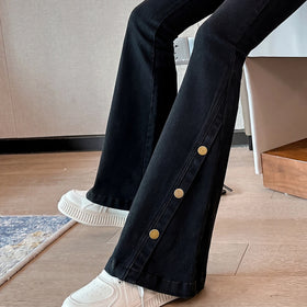 Girls Black High Rise Flared Denim Jeans Pants