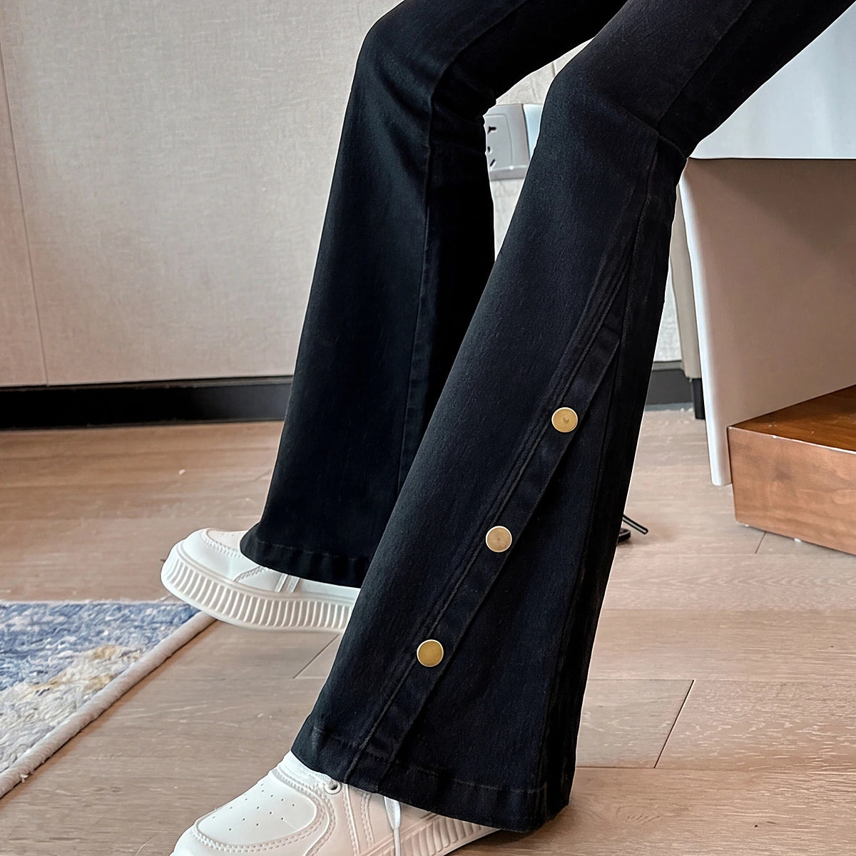Girls Black High Rise Flared Denim Jeans Pants