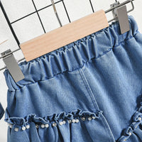 Girls Blue Light Wash Sleeveless Top With Elasticated Skirts Sets 2 pc. Sets