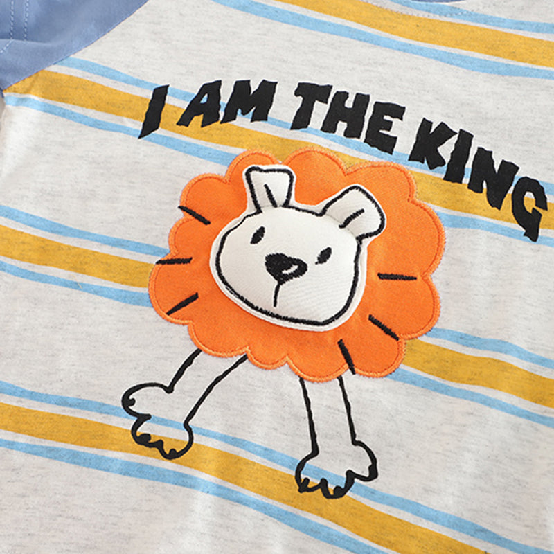 Boys Cartoon Lion Printed Raglan Sleeves T-Shirt With khaki Shorts Set 2 pc. Sets