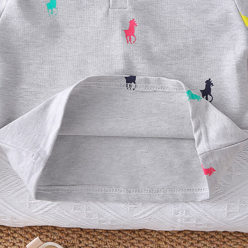 Boys Grey Horse Printed Polo T-Shirt With Shorts Set 2 pc. Sets