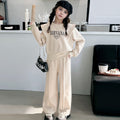 Girls Off White Typographic Printed Sweatshirt With Pants Winter Co-ord Sets 2 pc. Sets Off White 5-6 Y