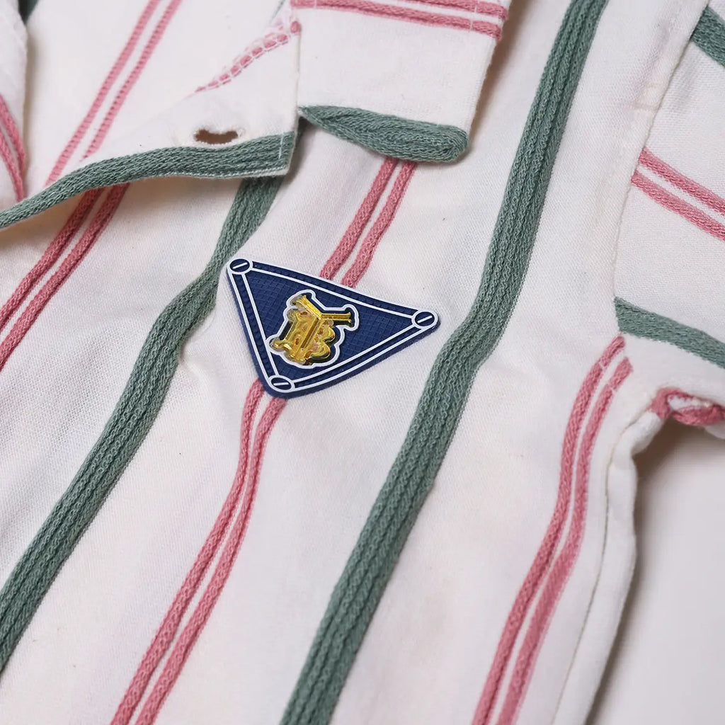 Boys Pink Striped Short Sleeves Shirt With Graphic T-Shirt And Shorts Sets Sets