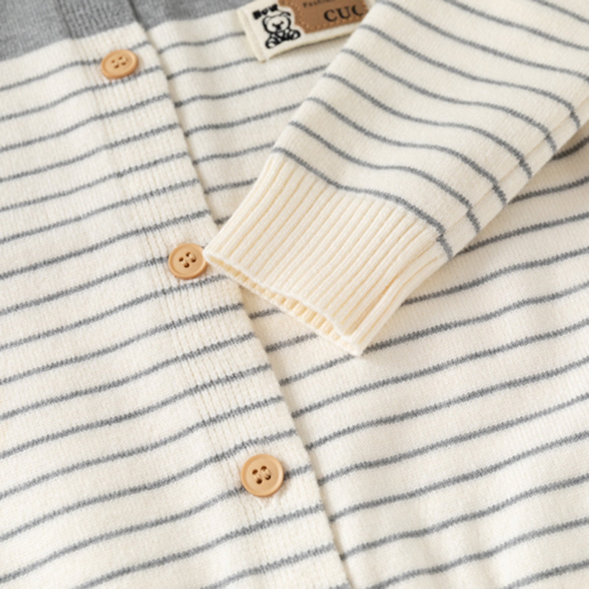 Boys Grey Cardigan With Self Design Stripe Patterns Sweaters & Cardigans