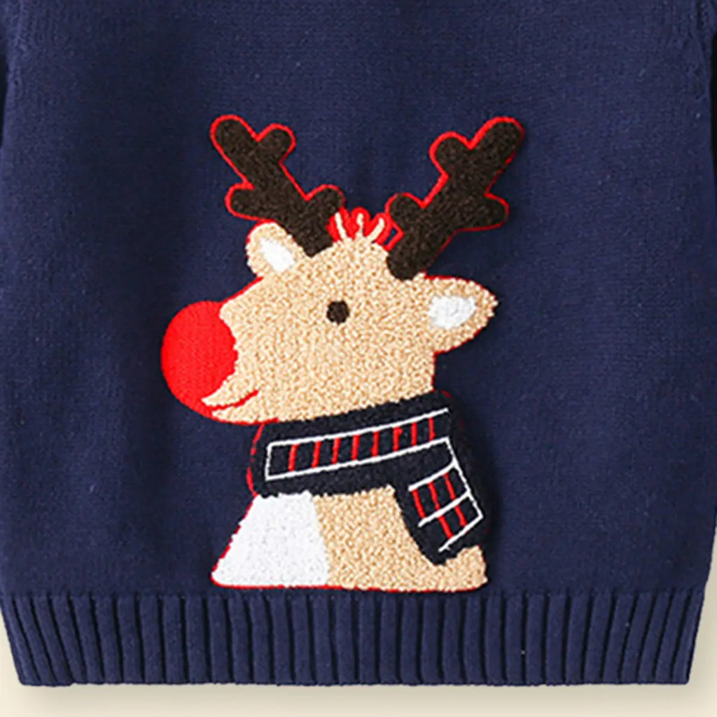 Boys Navy Blue Reindeer Applique Sweater Sweaters & Cardigans