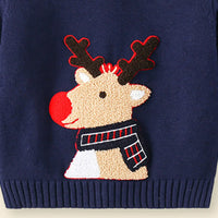 Boys Navy Blue Reindeer Applique Sweater Sweaters & Cardigans