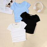 Girls Blue Short Sleeve Round Neck Top ( Pack Of 3)