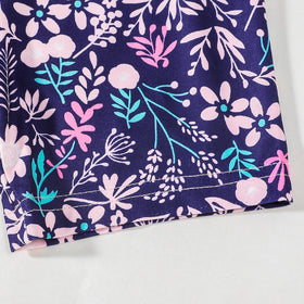 Girls Printed Short Sleeves T-shirt with Navy Floral Print Shorts Set Sets