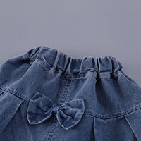 Girls Lavender Cherry Bow Embellished T-Shirt With Denim Shorts Sets 2 pc. Sets