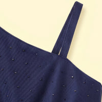 Girls Navy Blue One -Shoulder Fit & Flare Party Dress Party Dresses