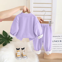 Girls Purple Applique Regular Sweatshirt With Trousers Sets 2 pc. Sets
