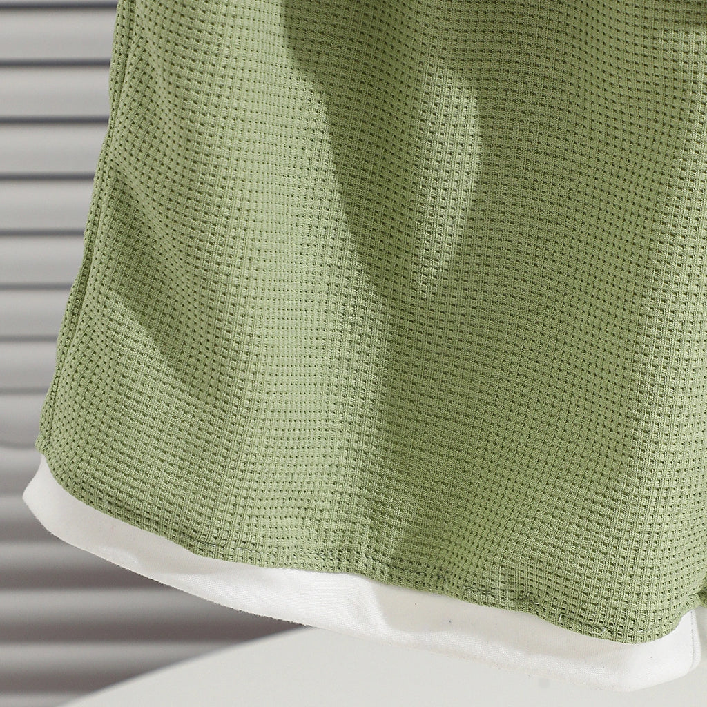 Boys Olive Green Colour-blocked T-Shirt & Shorts Co-ord Sets Sets