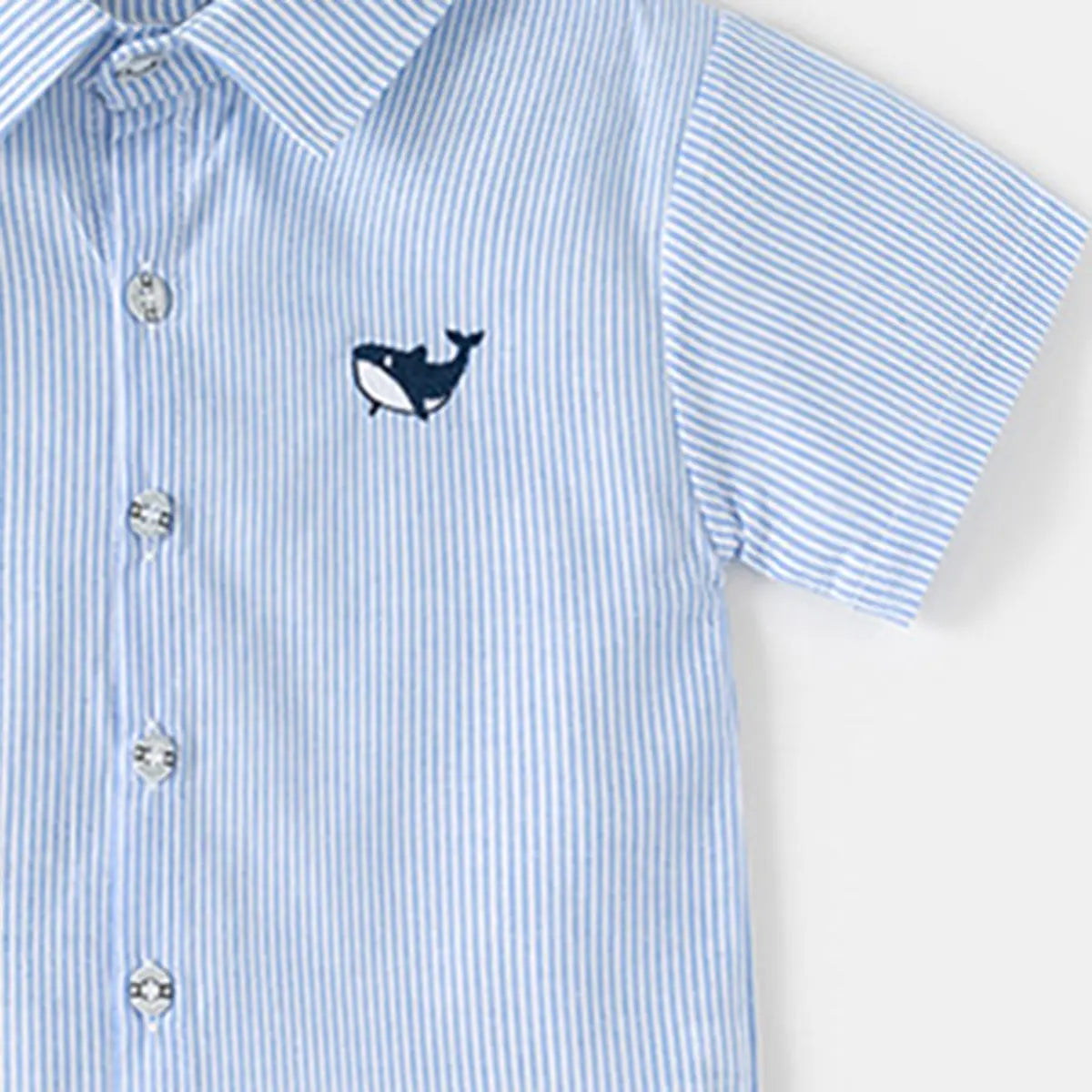 Boys Light Blue Striped Casual Shirt with Shark Embroidery Shirts