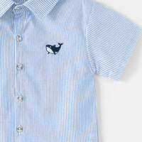 Boys Light Blue Striped Casual Shirt with Shark Embroidery Shirts