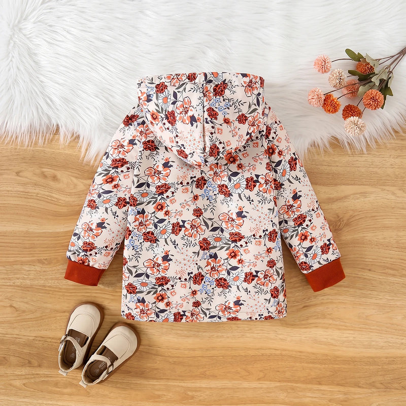 Girls Multicolour Floral Print Hooded Jacket Coats & Jackets