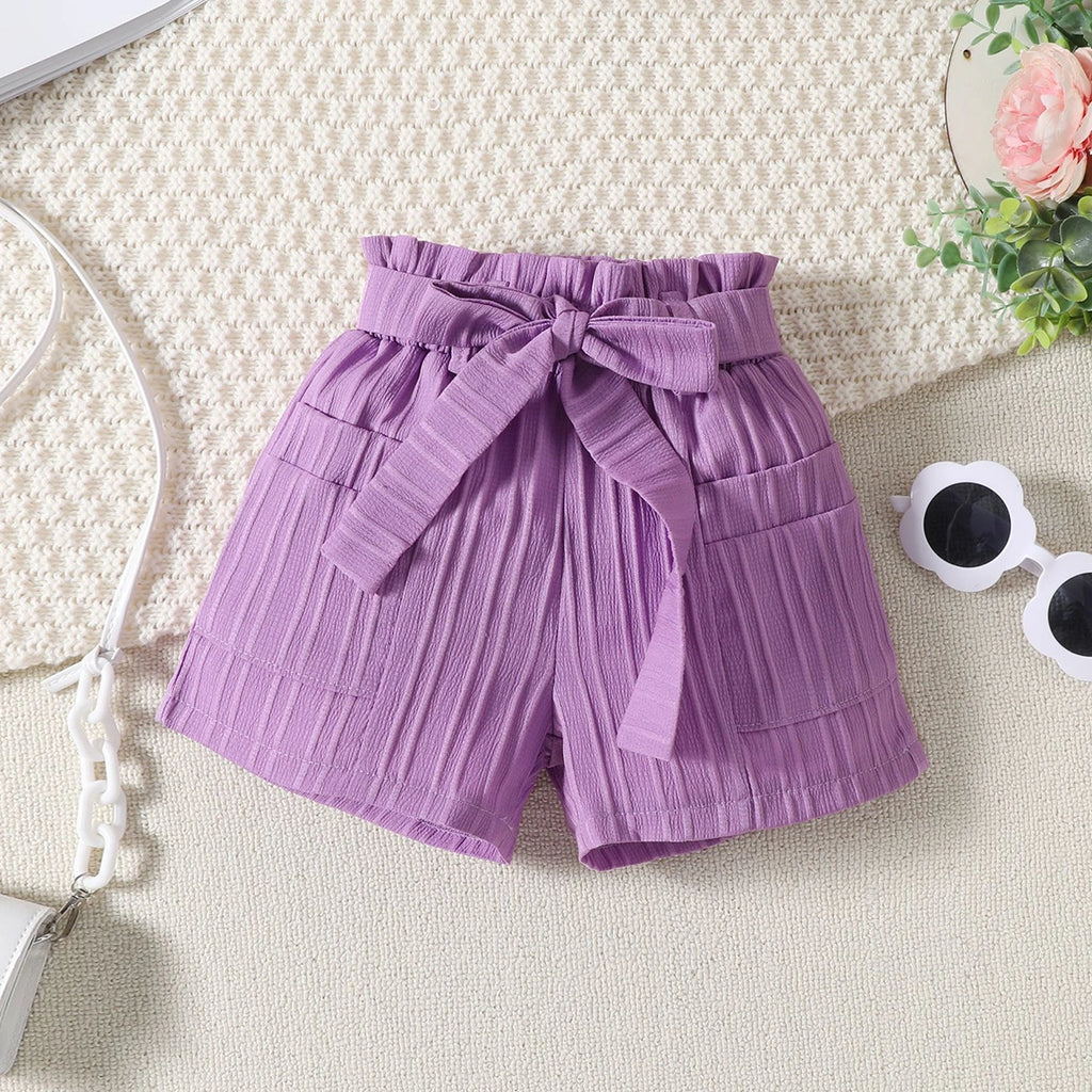 Girls Purple Ruffle Sleeveless Crop Top With Shorts Sets 2 pc. Sets