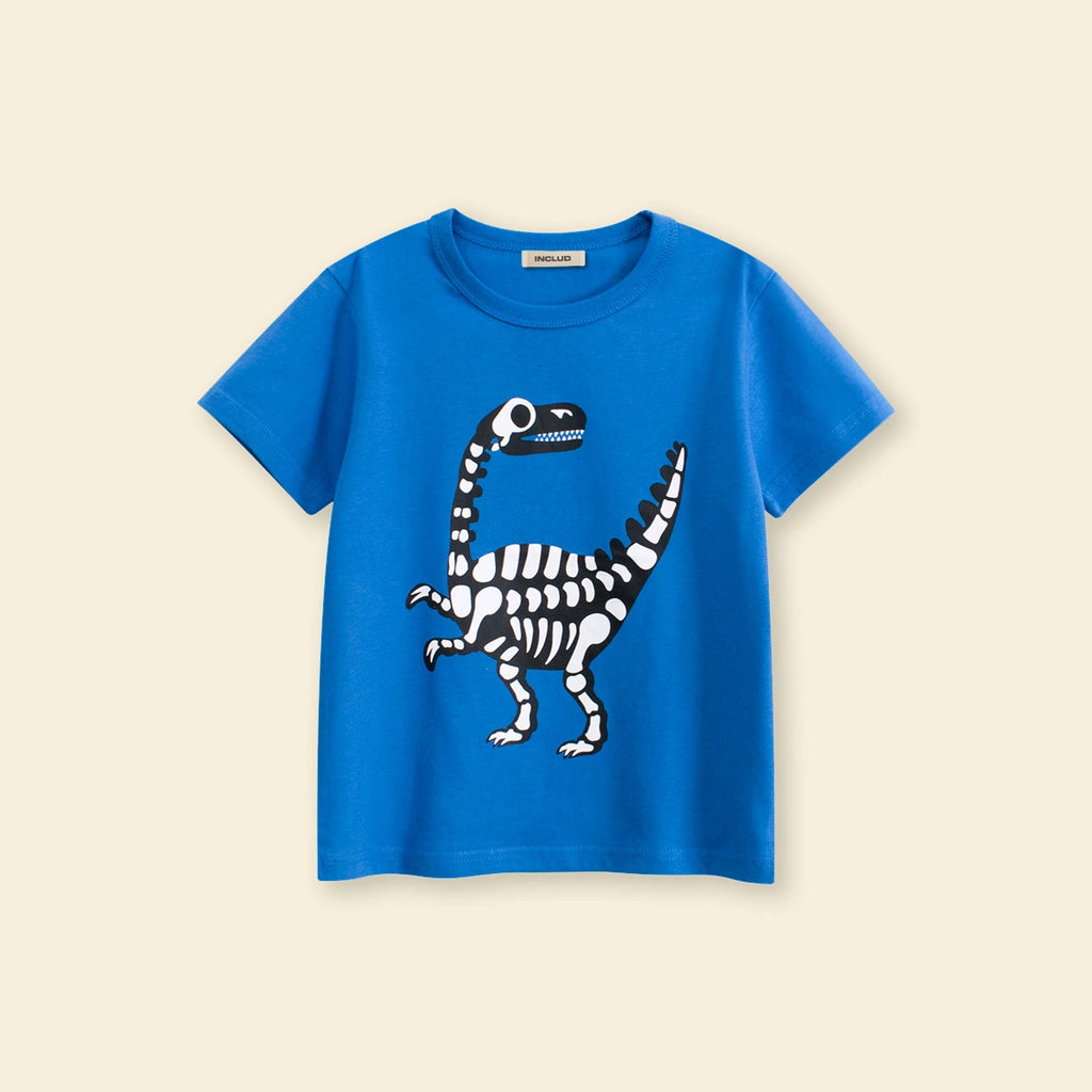 Boys Blue Dinosaur Cartoon Printed Short Sleeves T-Shirt Tshirts