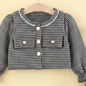 Girls Black Bow Applique Sleeveless Fit & Flare Dress With Shrug Casual Dresses